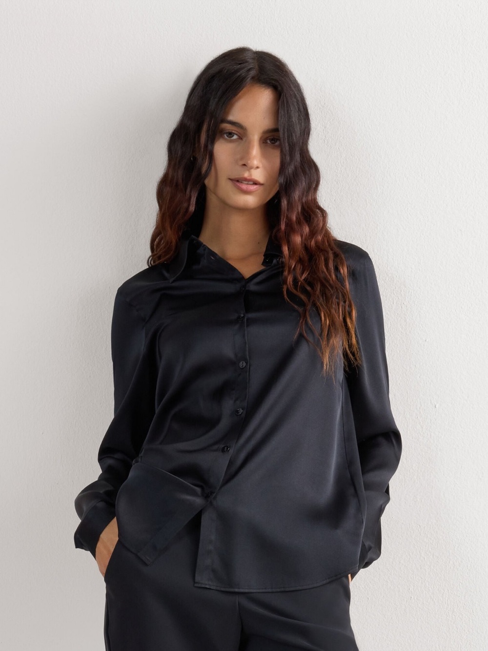 Silk Black Button-Up Blouse
